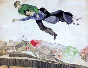 Марк Шагал. Полет над городом. Описание картины в стихах